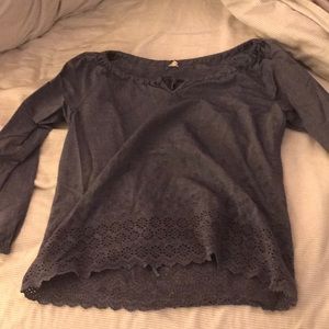 Dark blue chambray eyelet top